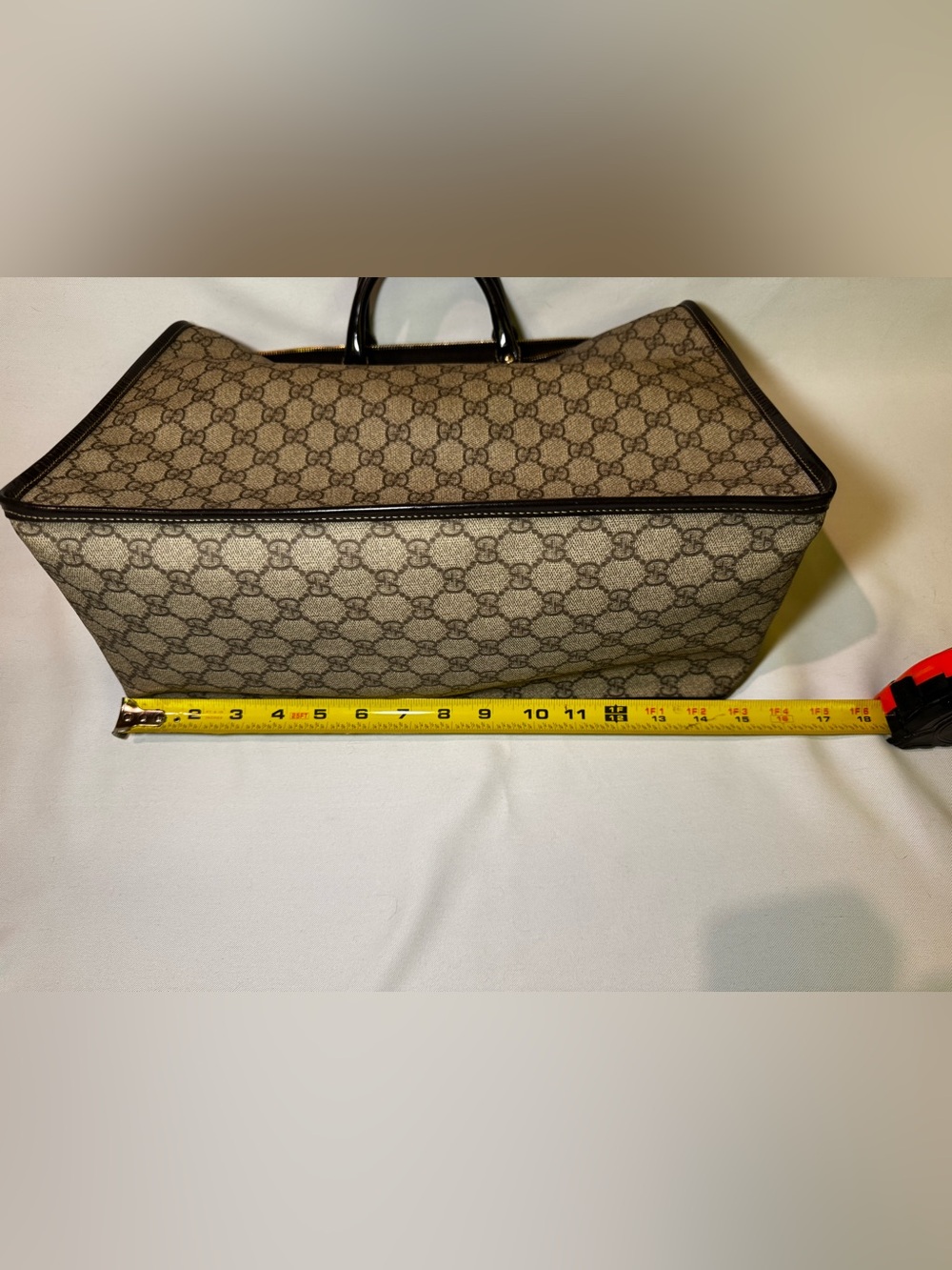 Vtg Authentic Gucci GG Supreme GG Monogram Top Handle Canvas Tote Bag Pre-owned - Picture 10 of 11